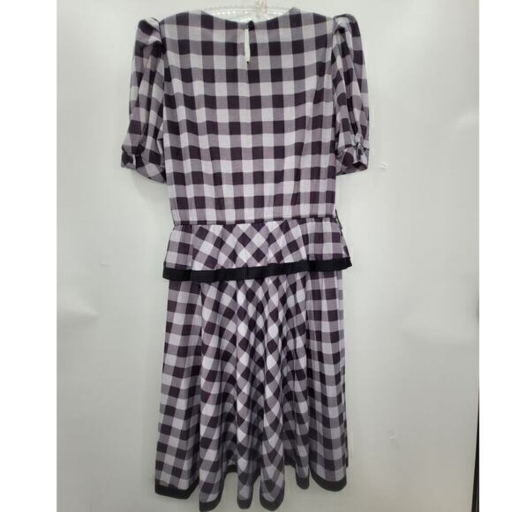 Tabby Knit Gingham Peplum Puffy Short Sleeve Vintage Maxi Fit n Flare Dress - Picture 3 of 12